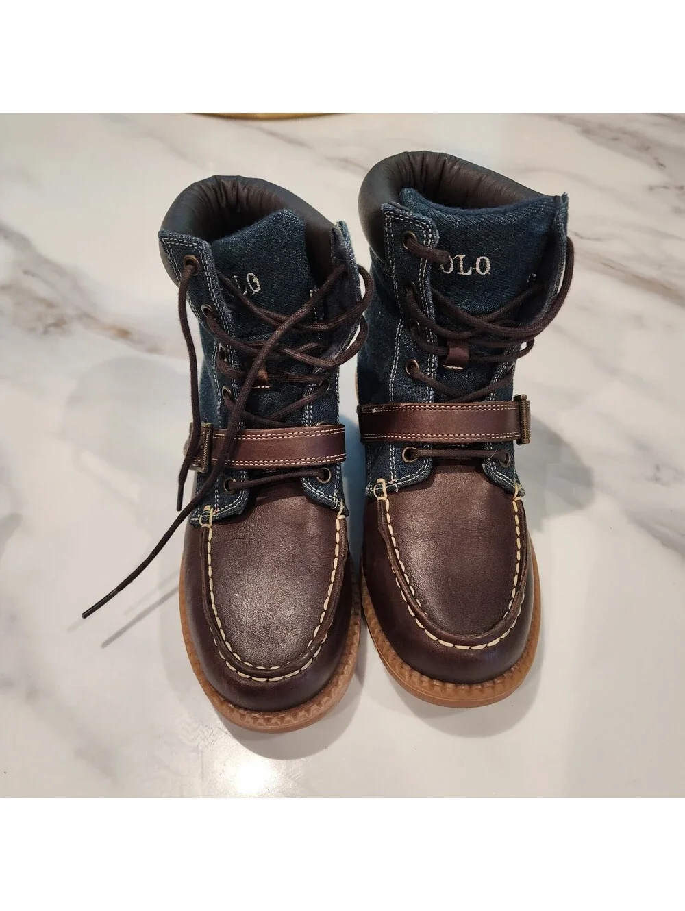 Polo Ralph Lauren Men's Denim and Leather Lace-Up Boots
